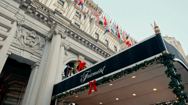 The Fairmont San Francisco entrance dressed for the gala
